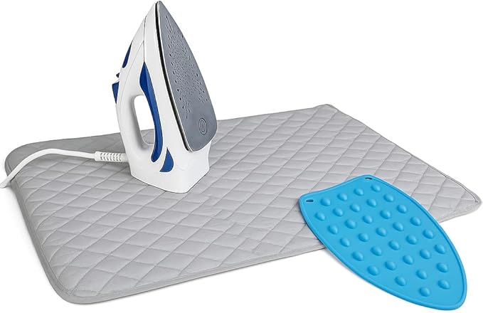 Iron Anywhere Quilted Magnetic Ironing Mat with Silicone Heat-Resistant Iron Rest – Travel & Home, 18” x 31”
