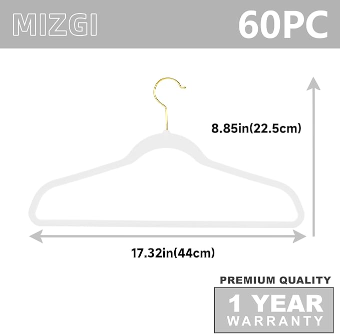 MIZGI Premium White Velvet Hangers, 60 Pack, Anti-Slip, Lightweight, Space Saving, Suitable for Coats, Shirts, Sweaters, Dresses, Pants, and More