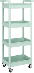 MIOCASA Utility Rolling Cart with Detachable Tray Top, 4-Tier Kitchen Storage Organization, Art Cart with Wheels for Office, Classroom, Livingroom, Kitchen, Bathroom (Green, 4-Tier-Plastic)