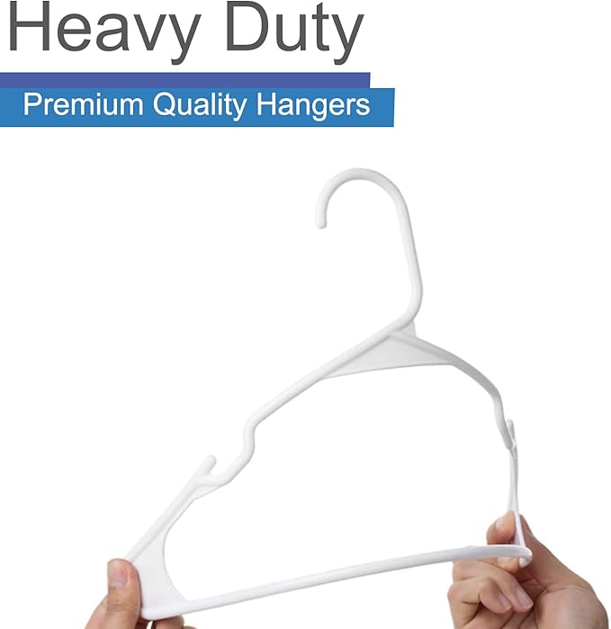 Plastic Notched Hangers Space Saving Tubular Clothes Hangers Standard Size Ideal for Everyday Use on Shirts, Coats, Pants, Dress, Skirts, Etc. (20, White)