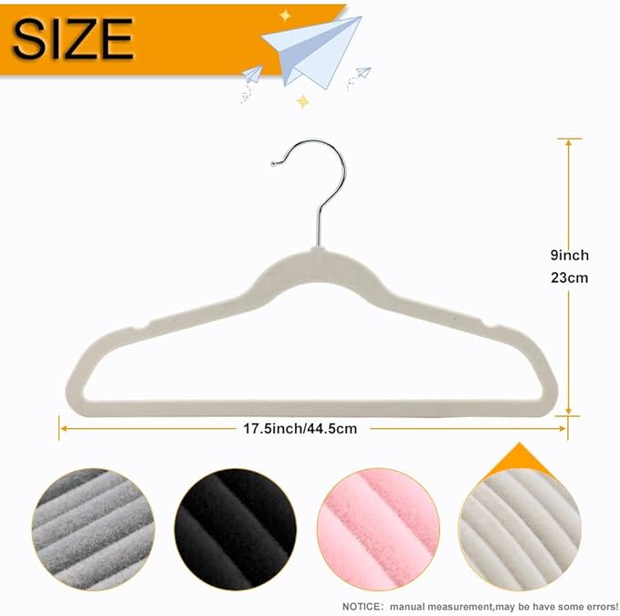 50+10 Pack Non-Slip Velvet Hangers Suit Clothes Hanger Space Saving Hangers 15~20LBS Heavy Duty 17.5"