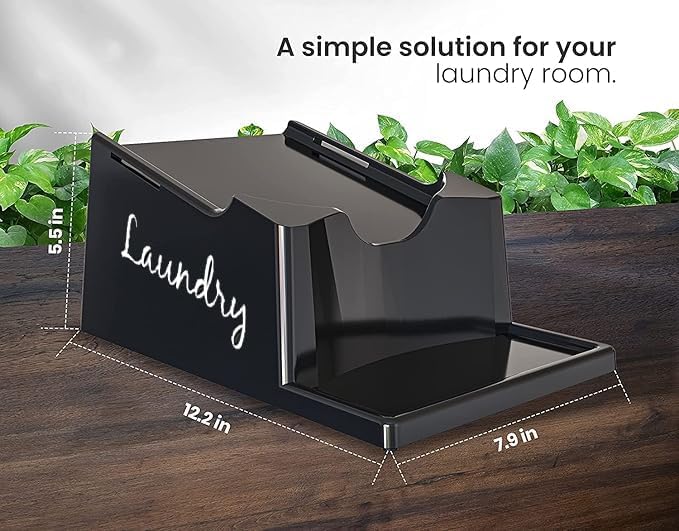 TidyFriend Liquid Laundry Detergent Holder Stand with Drip Tray & Rubber-Grip Feet, Stand for Laundry Room Organization and Storage, Fabric Softener Dispenser with Cup Holder (Black with Print)