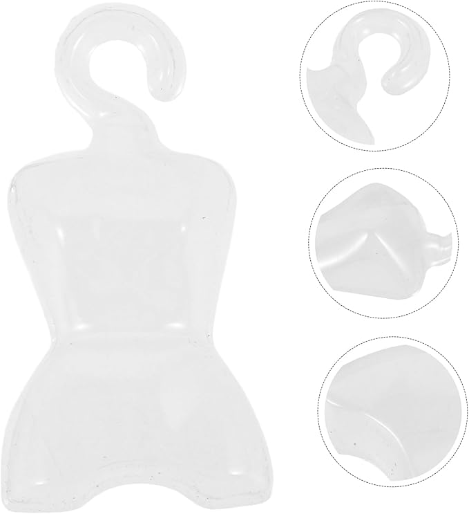 100pcs Transparent Doll Hangers Dress Form Rack for Organizing Doll Clothes Accessories and Storage