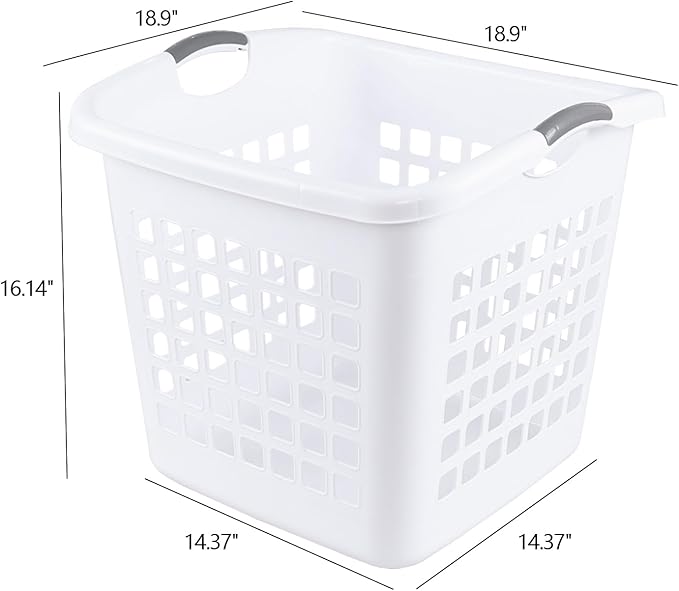 4 Pack 2 Bushel Ultra Laundry Basket, 72 L Square Large Plastic Laundry Basket with Handles, White