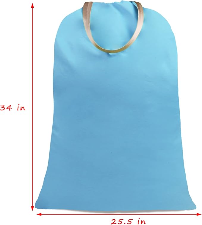Sanlykate Large Canvas Cotton Laundry Bag with Drawstring & Handles, Heavy Duty Durable Dirty Clothes Organizer, Tear Resistant Hamper Liner Storage Bag, Travel Sack, 25.5 x 34inch - Azure