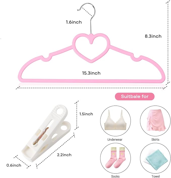 Plastic Hangers 30 Pack, Pink Hangers Ultra Thin Space Saving - 360 Degree Swivel Hook & 10 Clips-Strong & Durable for Sweaters,Dress, Shirt, Coat