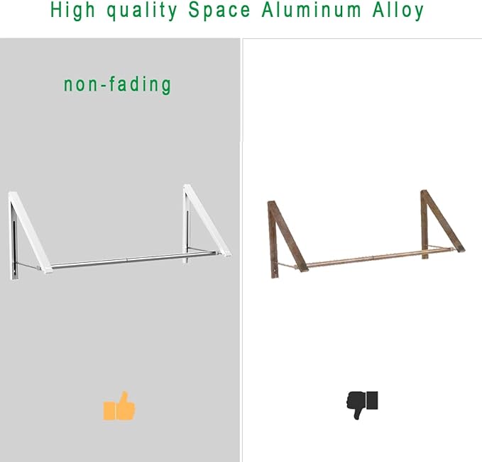 Laundry Room Drying Rack Wall Mounted Clothes Hanger Folding Wall Coat Racks Aluminum Home Storage Organiser Space Savers White 2 Rakcs with Rod