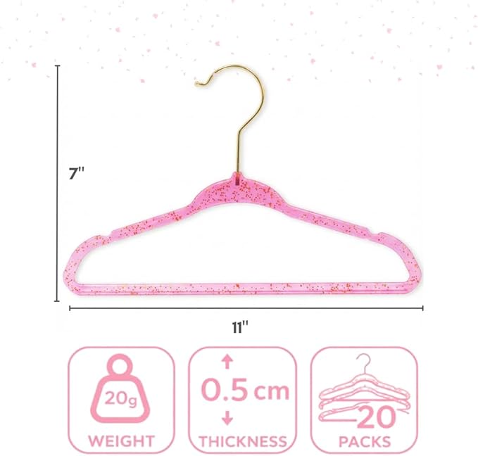 CONCEPTS 40 Pack Baby Hangers Kids Acrylic Non Slip Glitter Clothes Hangers for Toddler Infant Newborn Closet Organizer Small Hangers for Baby Clothes Pants Shirts Space Saving Nursery