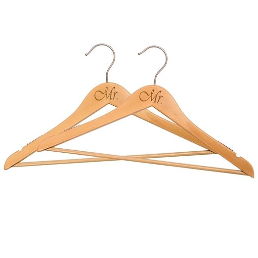 NAHANCO MRMR20017WBENG Same Sex, LGBT, Gay Pride Hanger Set, Natural Wood Hangers Engraved with (Mr. and Mr.), 17” (2-Piece Set)