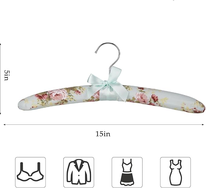 Anti-slip Satin Padded Clothes Hangers with Rotatable Hooks No Shoulder Bump for Women Heavy Sweaters, Coats, Suits Satin Fabric Covered, Set of 10 (Light-Green)