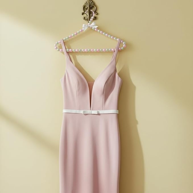 Concepts Premium Heavy Duty Pearl Hangers with Ribbon Trim for Wedding and Engagement Gowns - Slim Design Also Can Be Used for Suits and Shirts (Pink/White, 8 Pack)