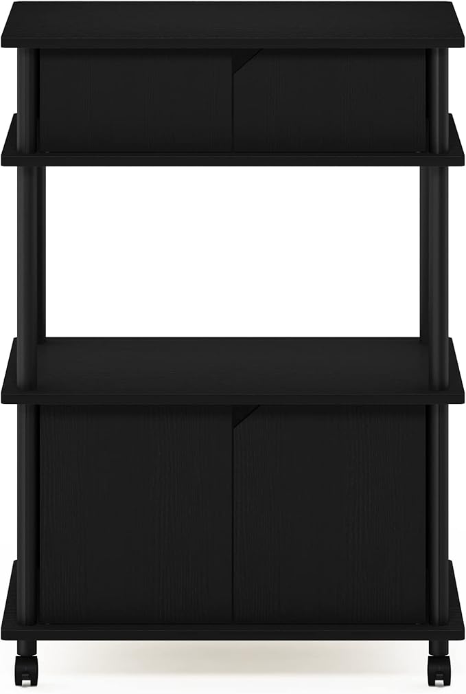 Furinno Turn-N-Tube Kitchen Storage Cart with Cabinet with Lockable Wheels, Americano/Black