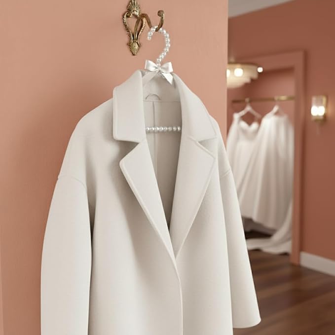 Concepts Premium 5-Pack Heavy Duty Pearl with White Ribbon Trim Hangers- for Wedding and Engagement Gowns - Slim Design Also Can Be Used for Suits Shirts