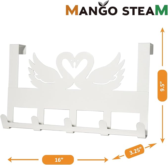 Mango Steam Over-The-Door Organizer Hanger for Towels, Hats, Hoodies, Coats, Backpacks, & Keys (Swan, White)