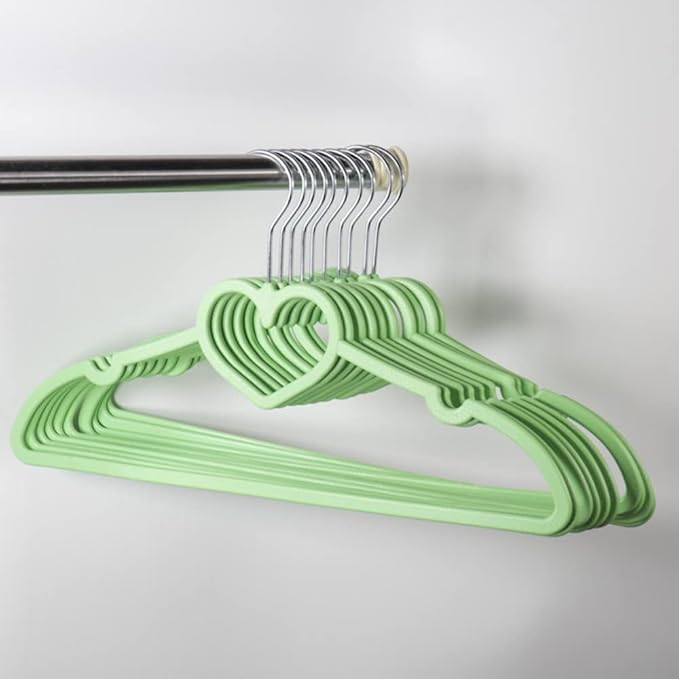 Cute Aesthetic Clothes Hangers Space Saving Plastic Hangers for Teen Girls Wardrobe Shirts Top Coats Hangers Clothing Organizer Kawaii Girls Room Decor Kawaii Stuff Accessories (10, Green Love Hearts)