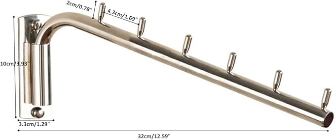 Da Jia Stainless Steel 12.6inch Wall-Mounted Brushed Rotating Clothes Hanger Drying Rack with Swing Arm Holder for Home Closet Storage(A 6 Hooks)