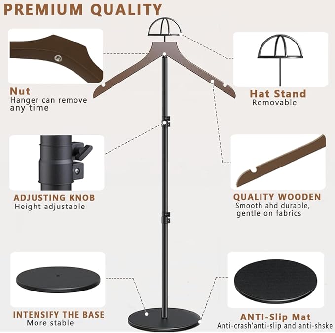 T Shirt Display Stand 19-44.5 Inch with Hat Rack, Height Adjustable for Long Short Clothes Dress,Display Mannequin for Store, Closet, Photoshoot, Exhibition, Vendors Shop, Parties(Brown, 1pcs)