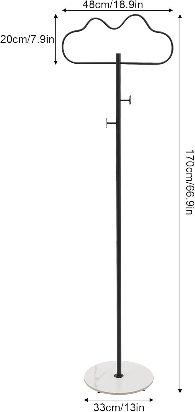 Freestanding Cloud-shaped Coat Rack, Coat Hanger Stand for Clothes Hats Scarves Metal Coat Tree with 2 Hooks for Bedroom Entryway Hallway Office