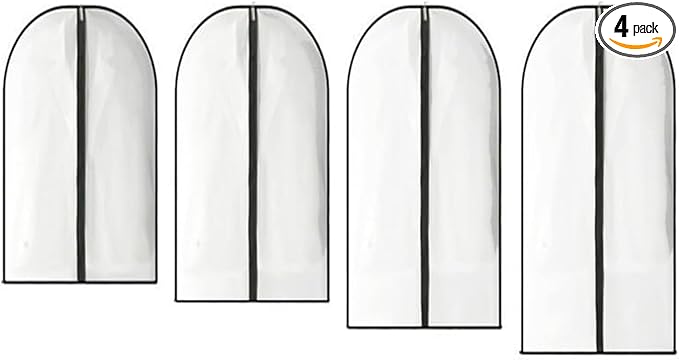 Clear Clothes Covers Hanging Dust Proof Garment Bags with Zipper for Coat Dress Gowns Shirts Jacket Sweater Black Edge Pack 4