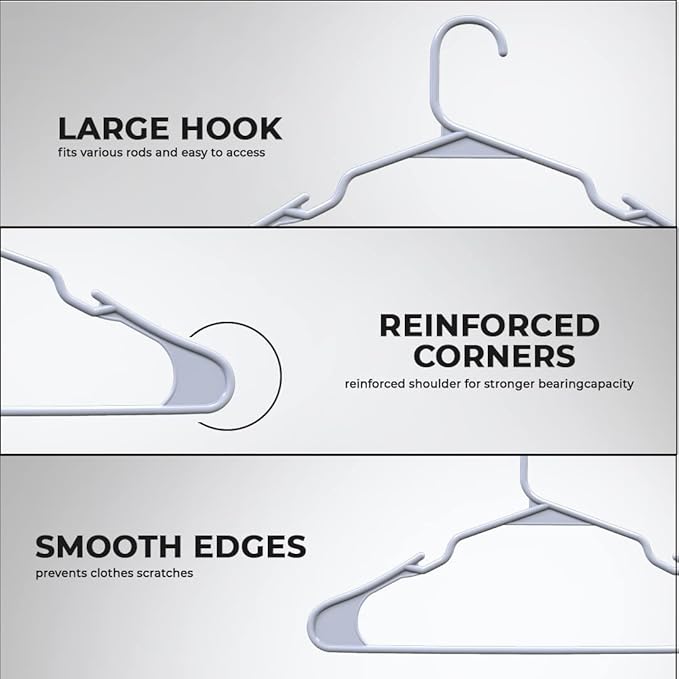 Plastic Hangers 50 Pack Heavy Duty Clothing Hangers, Organize Your Closet Effortlessly with Non-Slip Coat Hanger, Best Hangers for Clothes with Space-Saving Design