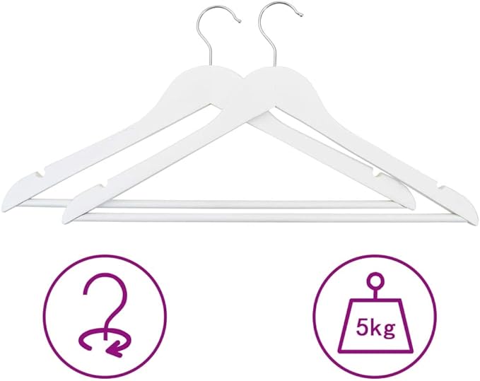 vidaXL Clothes Hanger Set 20 Pcs, 360° Swivel Hook Coat Hanger Clothes Organizer for Bedroom Closet, Non-Slip Hanger Clothes Rack, White Hardwood