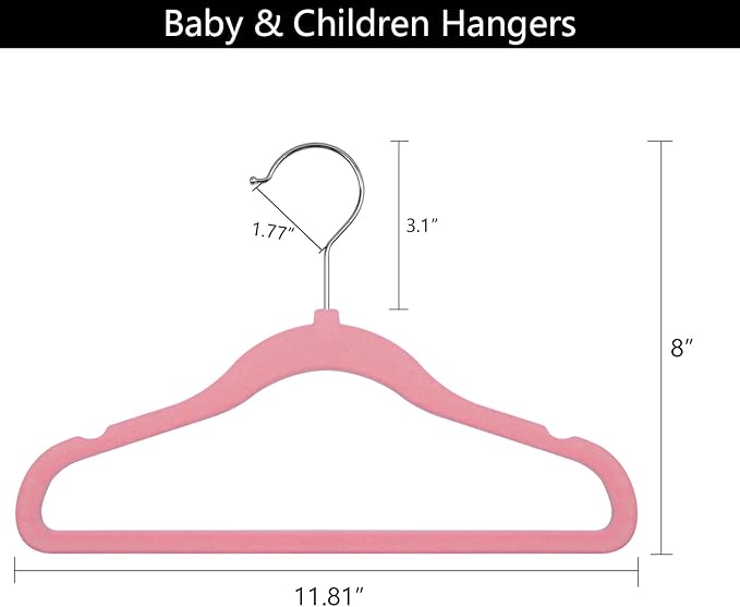 GoodtoU Baby Hangers Pink for Clothes, Kids Velvet Hangers Non Slip Children Hanger for Closet