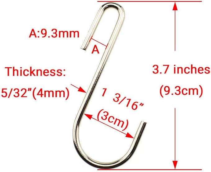 LQJ Pro Large S Hooks Anti-Rust Hang Iron Cast Pots and Pans from Wire Rack Shelf Narrow End Don't Come Off 7 Pack 3.7" Length Solid Metal Hang Tools Kitchenware Belt Handbag in Closet Pantry Garden