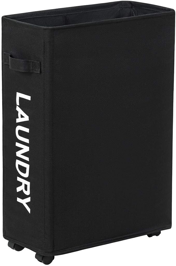 ZERO JET LAG Slim Rolling Laundry Hamper - Roll Hamper On Wheels - Standable Corner Bin - 52L Handy Storage Basket - Slim Laundry Basket - Waterproof Dirty Clothes Hamper - 15×8×22" (22 Inches, Black)