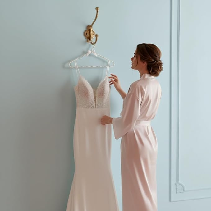 Concepts Premium 5-Pack Heavy Duty Pearl with White Ribbon Trim Hangers- for Wedding and Engagement Gowns - Slim Design Also Can Be Used for Suits Shirts
