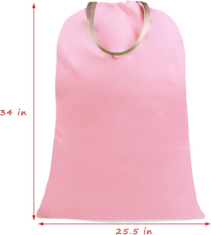 Sanlykate Large Canvas Cotton Laundry Bag with Drawstring & Handles, Heavy Duty Durable Dirty Clothes Organizer, Tear Resistant Hamper Liner Storage Bag, Travel Sack, 25.5 x 34inch - Peach