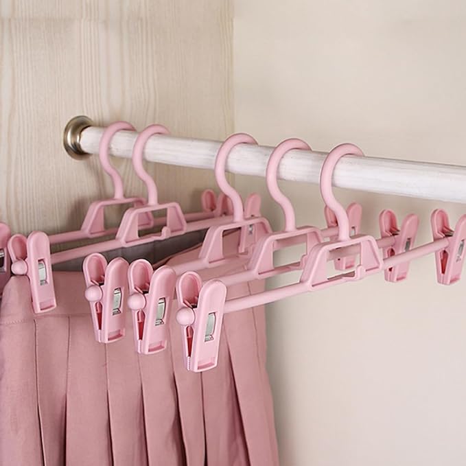 DOITOOL 10 Pcs Pants Hangers with Clips, Space Saving Plastic Hangers, Skirt Hangers for Kids, Women and Girls, Non-Slip Clothes Hangers with Clips for Closet or Laundry Use
