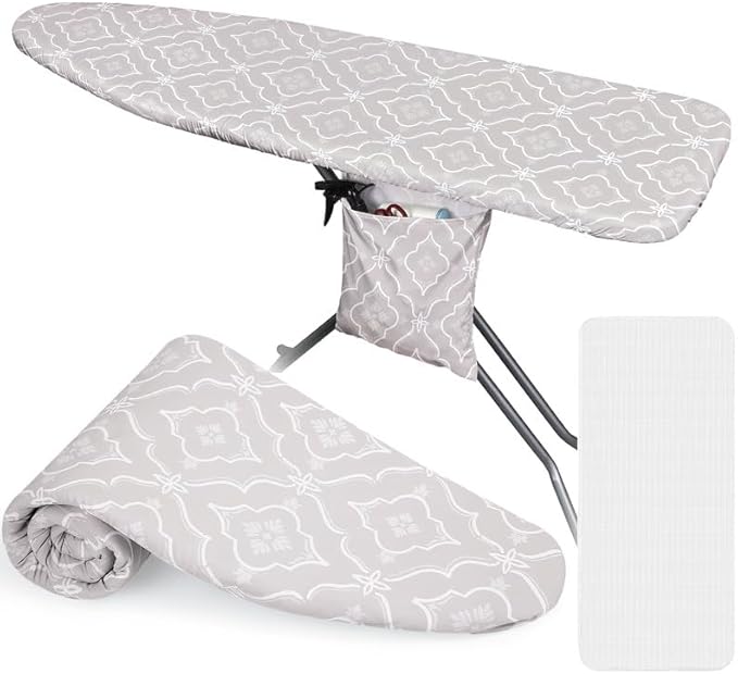 FIOBEE Ironing Board Cover and Pad Extra Thick Iron Board Pad with Heat-Resistant Mesh Padded Iron Board Covers Adjustable Buckle & Elastic Edges for 15x54 Standard Size Ironing Board, Grey Geometric