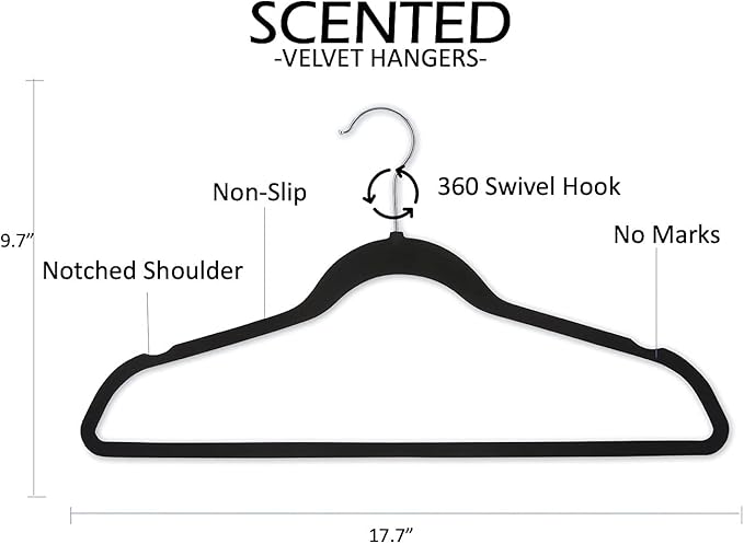 Non-Slip Scented Velvet Hangers - Heavy Duty Clothes Hanger - Ultra Thin Space Saving 360 Degree Swivel Hook - Ideal for Coats, Jackets, Pants, & Dress - Mint - 6 Pack