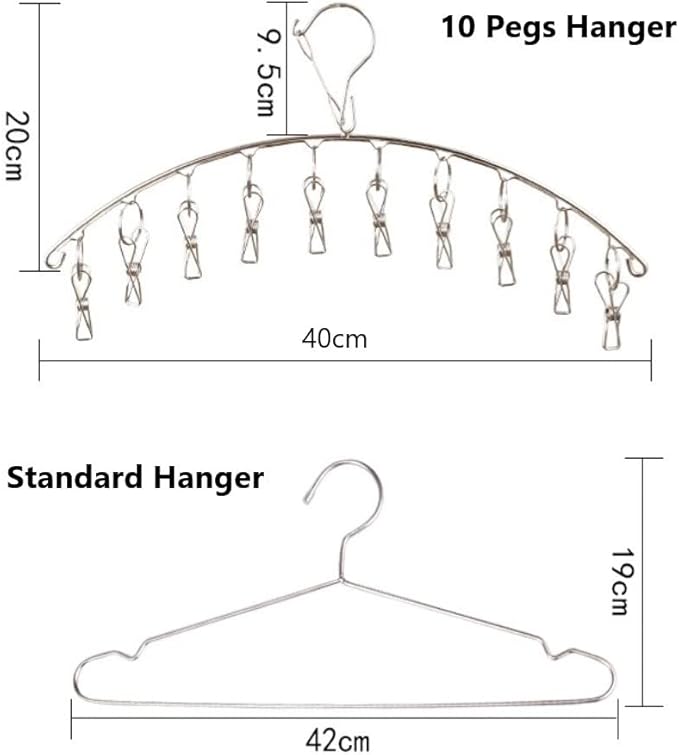 4 Pack Stainless Steel Laundry Drying Rack Clothes Hanger with 10 Clips
