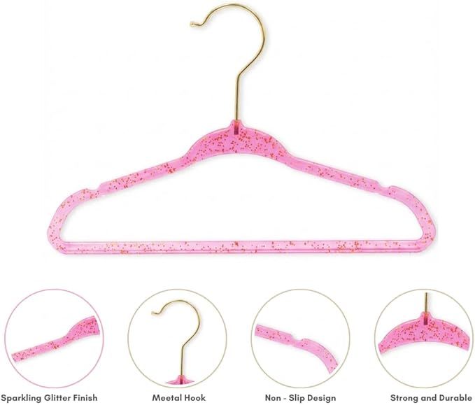 CONCEPTS 20 Pack Baby Hangers Kids Acrylic Non Slip Glitter Clothes Hangers for Toddler Infant Newborn Closet Organizer Small Hangers for Baby Clothes Pants Shirts Space Saving Nursery