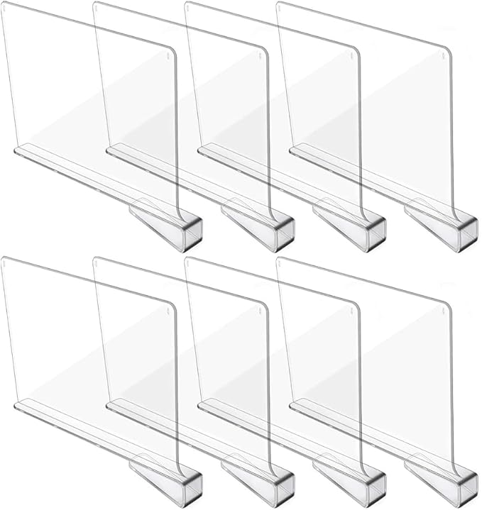 Acrylic Shelf Dividers for Closet Organization, Closet Shelf Organizer Closet Separator for Wood Shelves Clear Shelf Dividers for Closets (8 Pack)