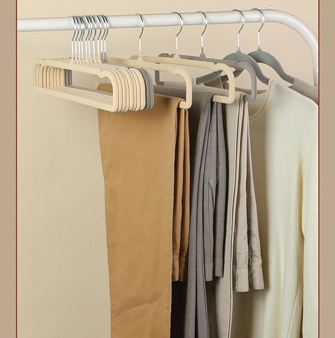 Velvet Hangers Non Slip - Thin Space Saving Clothes Hanger - 20 Pack Pants Hangers for Closet - Strong Durable Jean Perchas with 360 Degree Rotatable Silver Hook for Tank Top (Black)