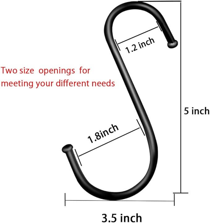 5 inch Extra Large S Hooks for Hanging, 6 Pack Heavy Duty Black S Hooks for Closet,Jeans Plants Jewelry Kitchen Pot Pan Cups Towels Hats