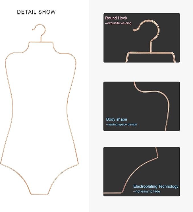 Body Shape Swimsuit Bikini Hanger Wire Display Hangers for Lingerie Bathing Suits Swimwear Clothes Coat (20, Rosy Gold)