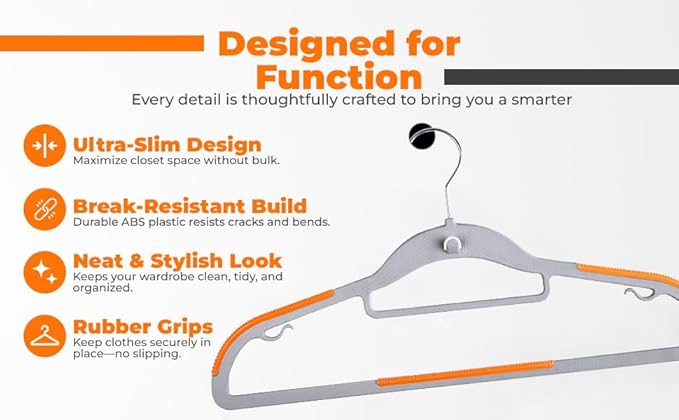 Plastic Hangers 100 Pack, Cascading Slim Space Saving Clothing Hangers with 360° Rotating Hook, Non Slip Clothes Hangers for Sweater Shirt, Heavy Duty Coat Hanger with Inner Hook for Closet, Grey
