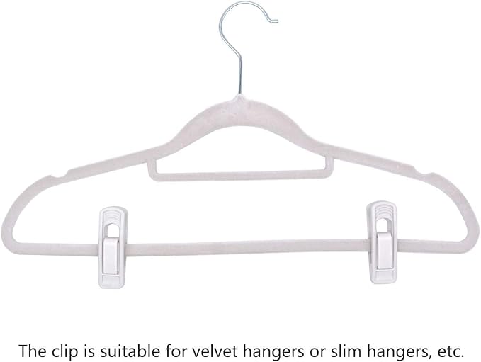 Tinfol White Hanger Clips 80pc, Multi-Purpose Finger Clip, Pant Skirt Clip, Strong Pinch Grip Clips for Slim-line Clothes Hangers