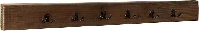 Pomona Metal and Wood Wall Coat Hook, 48 in. , Brown, 6-Hook Entryway Rack for Jackets, Scarves & Bags, Strong, Slim Wooden Design for Tight Spaces, Solid Finish, Solid Pine Wood & Metal