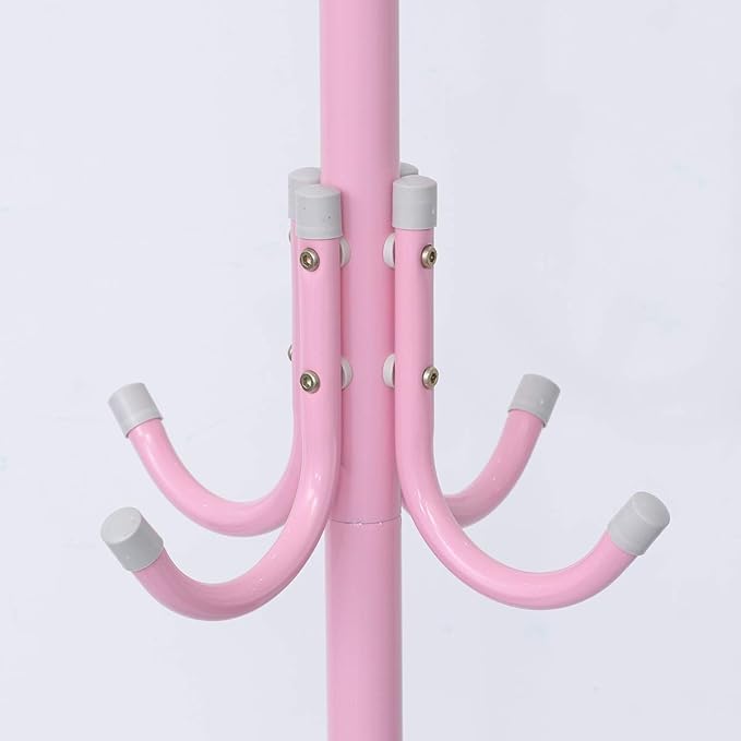 Cabilock Pink Metal Coat Rack Stand with 12 Hooks, Space-Saving Iron Hat and Clothes Hanger for Home, Bedroom, Office, and Hotel