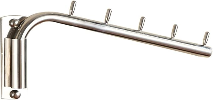 Da Jia Stainless Steel 12.6inch Wall-Mounted Brushed Rotating Clothes Hanger Drying Rack with Swing Arm Holder for Home Closet Storage(A 5 Hooks)