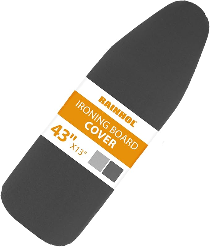43x13 Small Ironing Board Cover and Pad, Iron Board Replacement Cover, Thick Felt Padding, Scorch Resistant 100% Cotton, Heat Reflective, Elastic Edge, Black