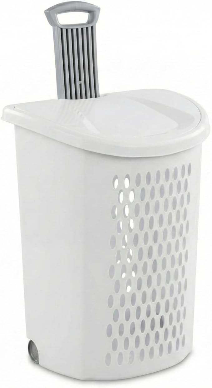 Wheeled Laundry Hamper with Smooth Rolling Wheels, Large Ventilated Plastic Clothes Basket for Easy Transport, Ideal for Laundry Rooms, Dorms, Apartments (White)