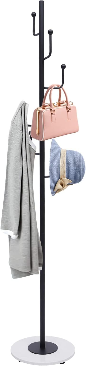67" Heavy Duty Retail Garment Rack Coat, Bag and Hat Display for Home or Boutique Clothing Stores, Metal Stand Marble Base with 6 Hooks, Floor Standing Clothes Rack Organizer Storage Rack