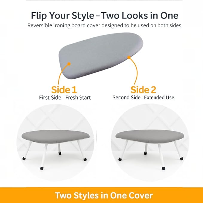 SAVUK 12 X 30 inch Smart Table Top Ironing Board Cover and Pad with Standard Size Dual Side X2, Fits Small, Mini Board, Extra Thick Padding, Elastic Cord, Heat Resistance (Double Grey)
