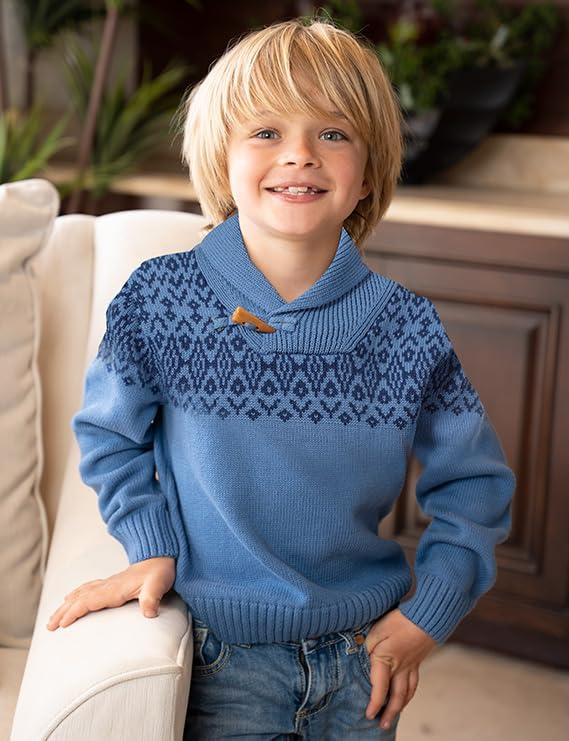 Gioberti Kids and Boys 100% Cotton Pullover Knitted Sweater with Toggle Button Closure
