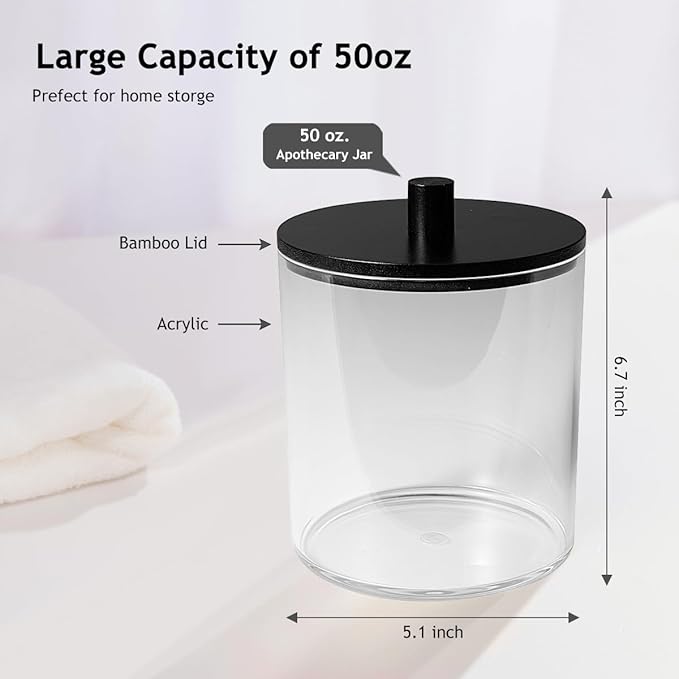 SheeChung 2 Pack 50oz Matte Black Bamboo Lid Apothecary Jar, Modern Laundry Pods Container, Industrial Organization & Storage Jar, Shatterproof Plastic Canister for Scent Beads with Stickers & Spoon